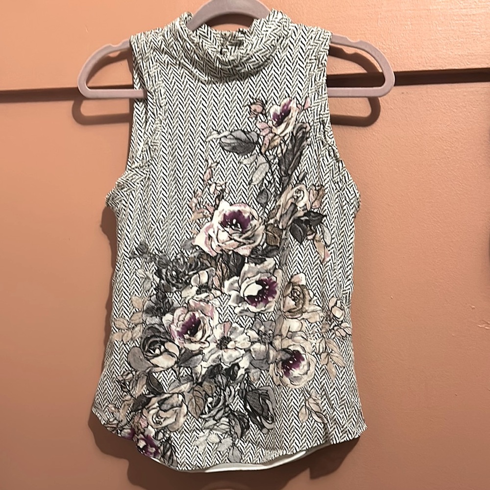 WHBM Silk Floral Sleeveless Top